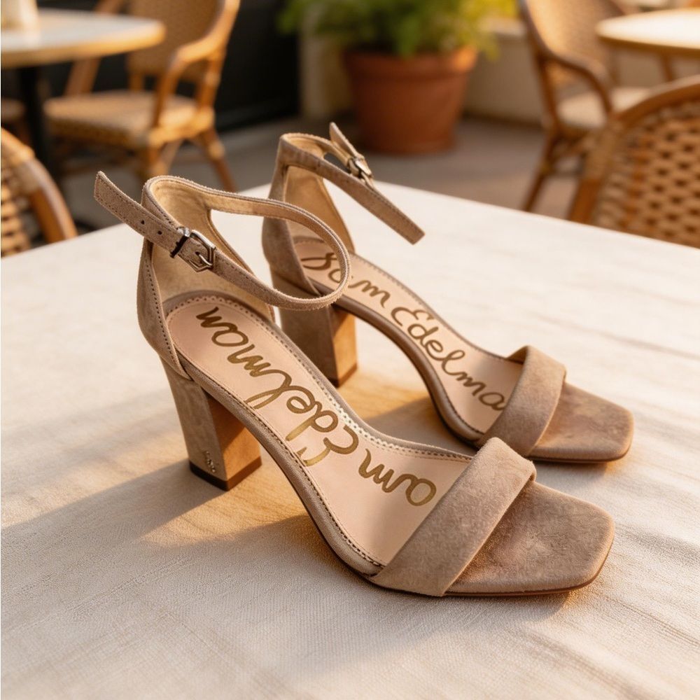 SAM EDELMAN WOMENS ANKLE STRAP HEELS TAN SIZE 10
